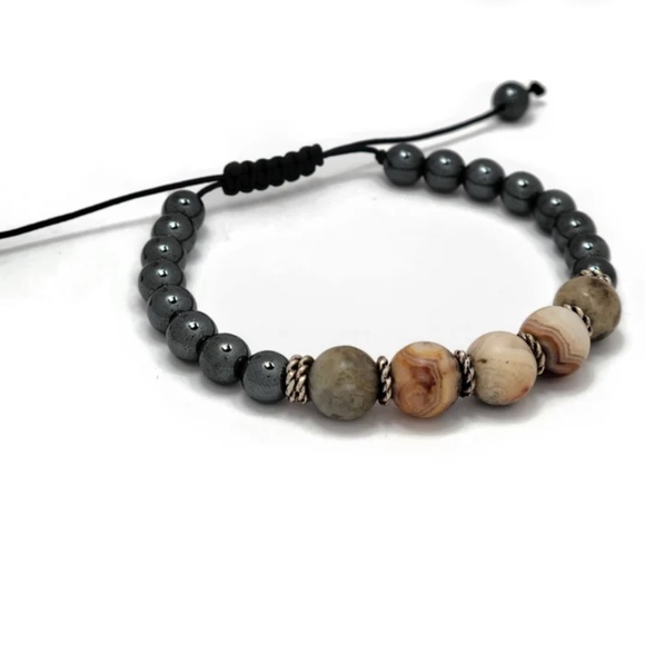 Adjustable crazy Agate and Hematite bracelet for men and women - Picture 1 of 1